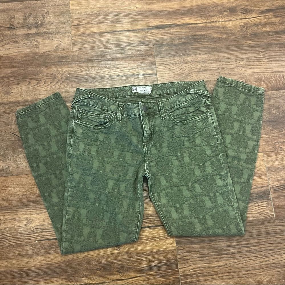 Free People Green Textured Jeans